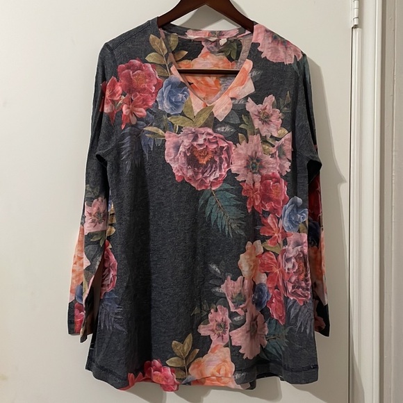 SOFT SURROUNDINGS Long Sleeve Tunic Size PXL Floral Print Knit Rayon Blend Shirt - Picture 4 of 9